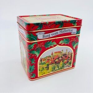Lambertz Music Box Christmas Empty Cookie Tin Red Germany Frauenthor Tested